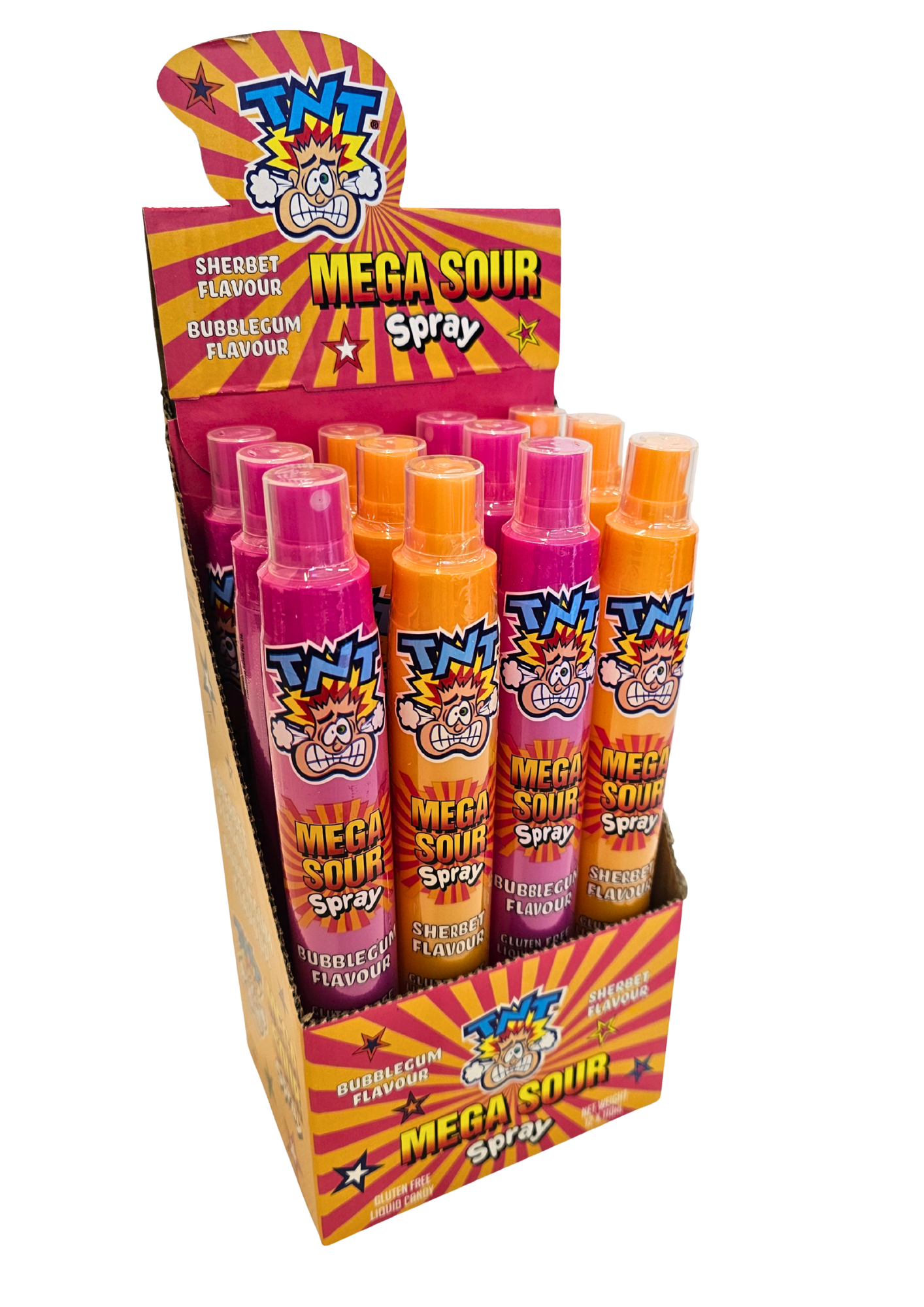 TNT Mega Sour Bubblehum & Sherbet Spray 110mL * 12