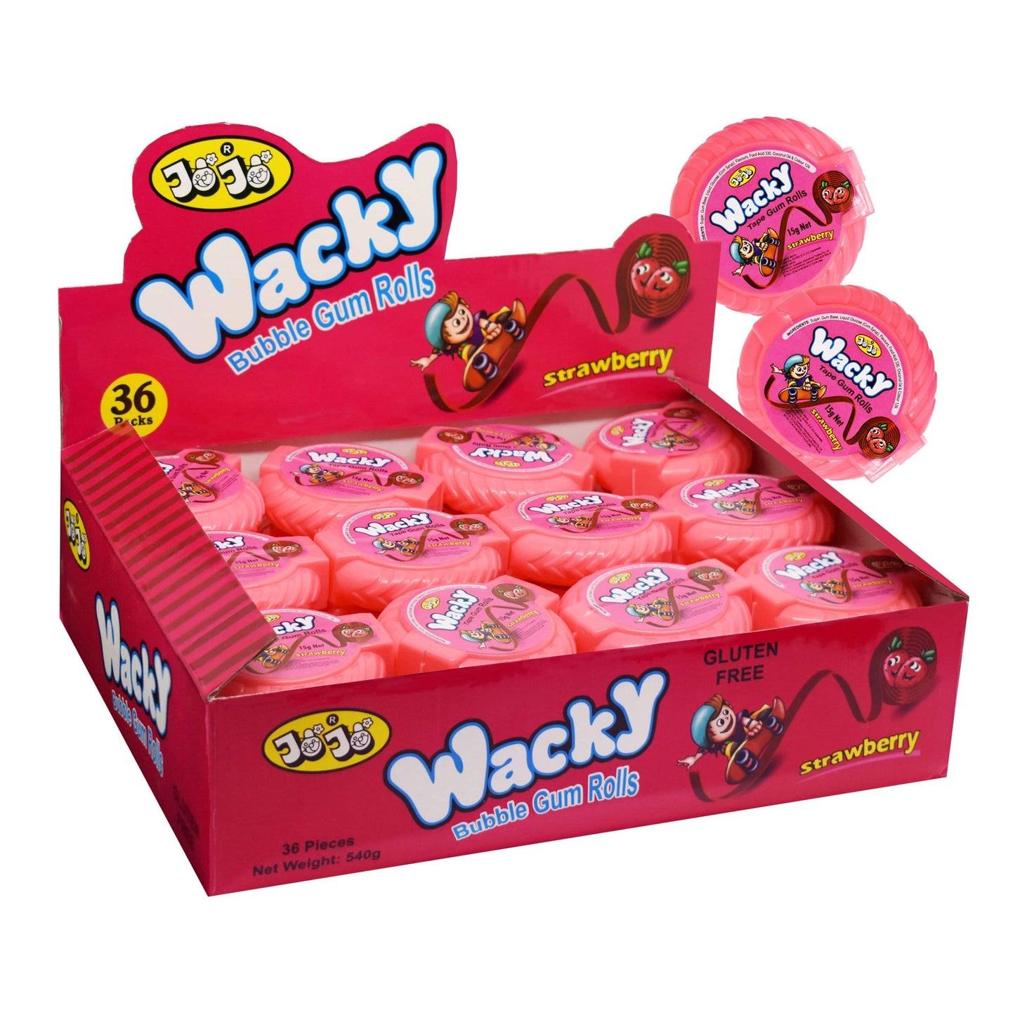 JoJo Wacky Strawberry Bubble Gum Roll 15g * 36