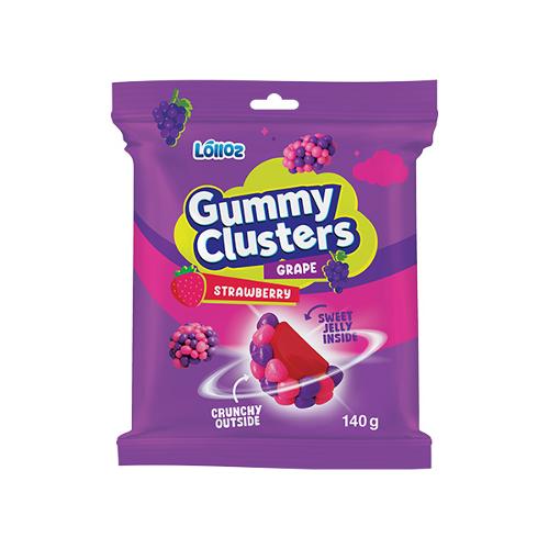 Lolloz Gummy Clusters Duo Strawberry Grape/ Watermelon Cherry 140g * 12
