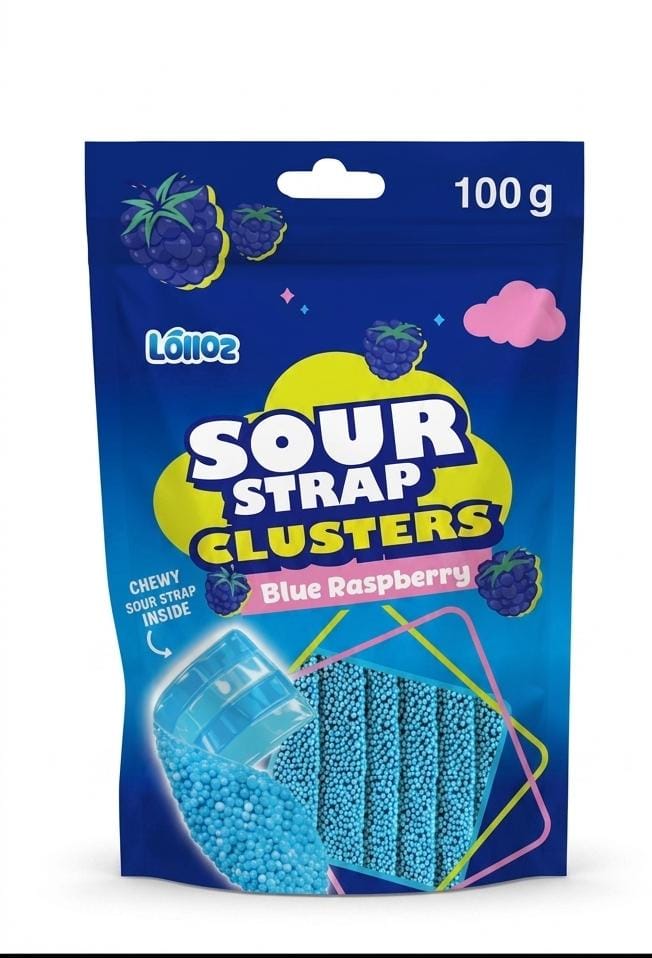 Lolloz Sour Strap Clusters Blue Raspberry 100g * 12