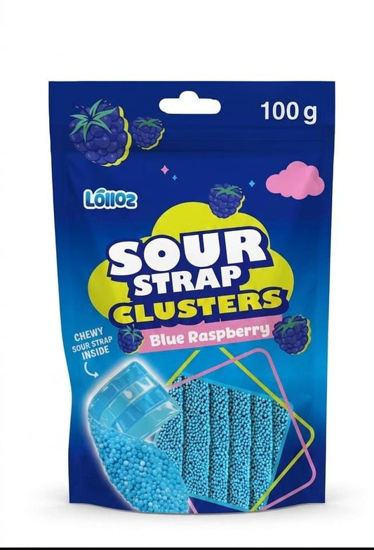 Lolloz Sour Strap Clusters Blue Raspberry 100g * 12